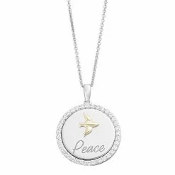 Outlet 😀 Unbranded 10k Gold Sterling Silver Cubic Zirconia "Peace" Pendant Necklace ✨