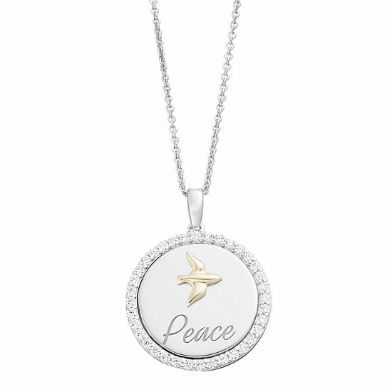 Outlet ๐ Unbranded 10k Gold Sterling Silver Cubic Zirconia "Peace" Pendant Necklace โจ