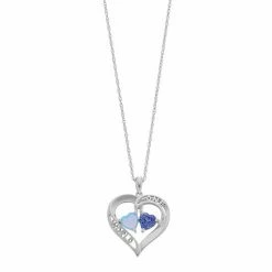 Cheapest ⌛ Unbranded Sterling Silver Lab-Created Blue Opal & Lab-Created Ceylon Sapphire "One World" Heart Pendant Necklace 🔥