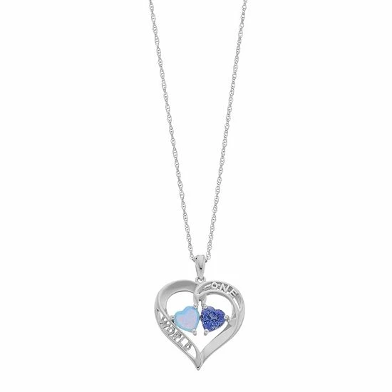Cheapest โ Unbranded Sterling Silver Lab-Created Blue Opal & Lab-Created Ceylon Sapphire "One World" Heart Pendant Necklace ๐ฅ
