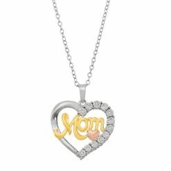 Cheapest 🎁 Unbranded Sterling Silver Tri-Tone Diamond Accent Mom Heart Pendant Necklace 🛒