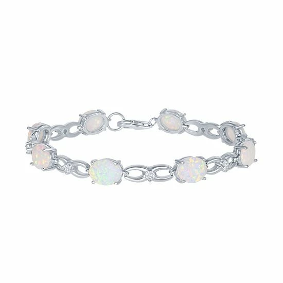 Outlet ๐ Unbranded Sterling Silver Lab-Created White Opal & Cubic Zirconia Infinity Link Bracelet ๐งจ