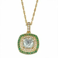 Best Pirce 🤩 Unbranded 18K Gold Over Sterling Silver Green Quartz Lab-Created Emerald & White Sapphire Drop Necklace ✔️