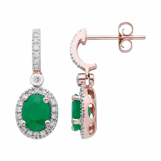 Promo 🌟 Unbranded 14k Rose Gold Emerald & 1/4 Carat T.W. IGL Certified Diamond Oval Earrings 🤩 - Image 2