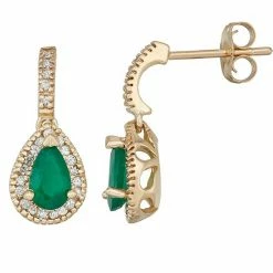 Promo ⌛ Unbranded 14k Gold Emerald & 1/5 Carat T.W. IGL Certified Diamond Teardrop Earrings Yellow 🎁