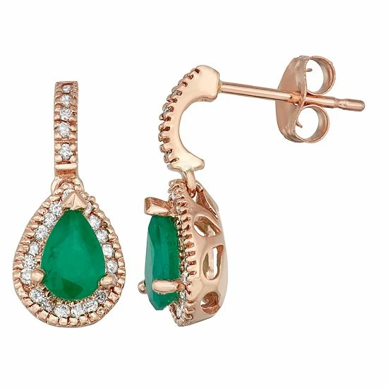 Promo ⌛ Unbranded 14k Gold Emerald & 1/5 Carat T.W. IGL Certified Diamond Teardrop Earrings Yellow 🎁 - Image 2
