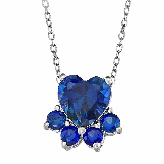 New ✨ Unbranded Sterling Silver Lab-Created Sapphire 🐶 Dog Paw Necklace 💯
