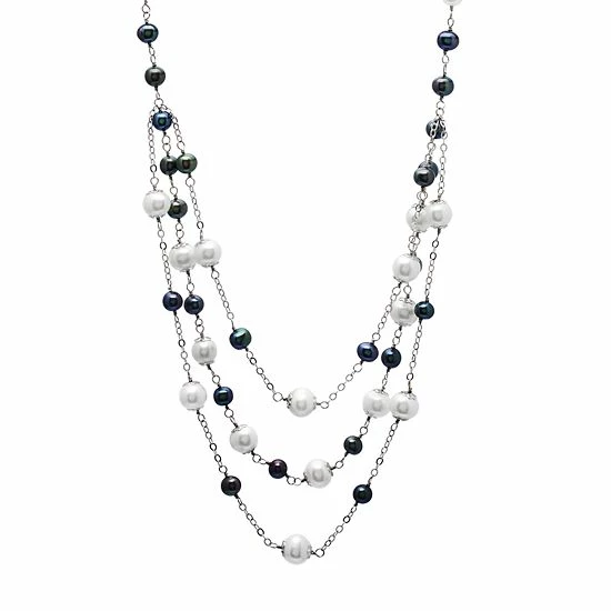 Best Sale 👍 Unbranded Sterling Silver Cultured Freshwater Pearl Multi Strand Station Necklace 🎉