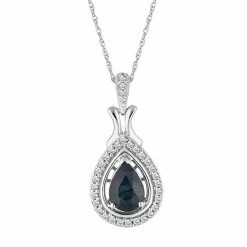 Cheapest 👍 Unbranded 10k White Gold Sapphire & 1/6 Carat T.W. Diamond Teardrop Halo Pendant 🔔