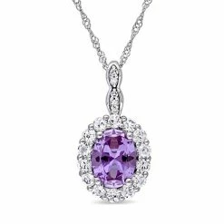Best Pirce 👍 Unbranded Stella Grace 14k White Gold Simulated Alexandrite White Topaz Halo Pendant Necklace 🛒