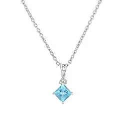 Best Pirce ⌛ Unbranded Sterling Silver Blue & White Topaz Pendant Necklace 👍