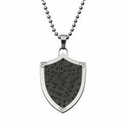Coupon 👍 Unbranded 1/2 Carat T.W. Black Diamond Stainless Steel Shield Pendant Necklace - Men 🔔