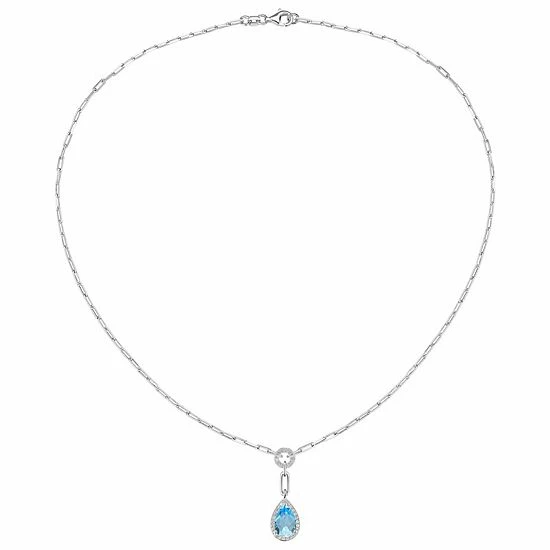 Wholesale 🎉 Unbranded Sterling Silver Blue Topaz & Lab-Created White Sapphire Pendant Necklace 🌟