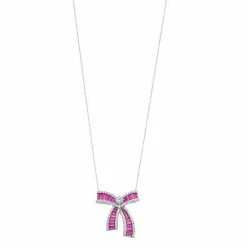Promo 😀 Unbranded Sterling Silver Pink & Clear Cubic Zirconia Bowtie Necklace 🛒