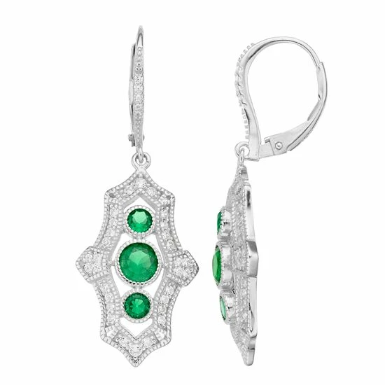 Coupon ๐ Unbranded Sterling Silver Green & Clear Cubic Zirconia Drop Earrings ๐ฅ