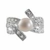 New 🔥 Unbranded Sterling Silver White Topaz And Freshwater Cultured Pearl Bypass Ring 🔔