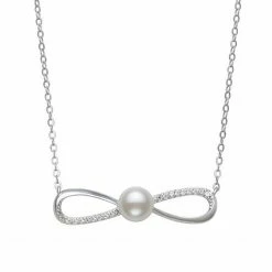 Budget 🔔 Unbranded Sterling Silver Cultured Freshwater Pearl & Lab Created Sapphire Infinity Pendant Necklace 🌟