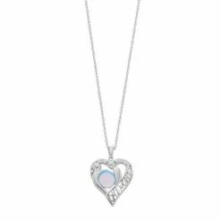 Cheapest 😍 Unbranded Sterling Silver Lab-Created Blue Opal & Lab-Created White Sapphire Heart Pendant Necklace ⭐