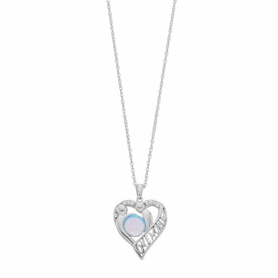 Cheapest ๐ Unbranded Sterling Silver Lab-Created Blue Opal & Lab-Created White Sapphire Heart Pendant Necklace โญ