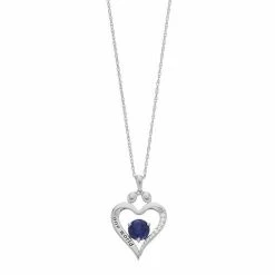 Cheapest 😉 Unbranded Sterling Silver Lab-Created Ceylon Sapphire & Lab-Created White Sapphire Heart Pendant Necklace 👏