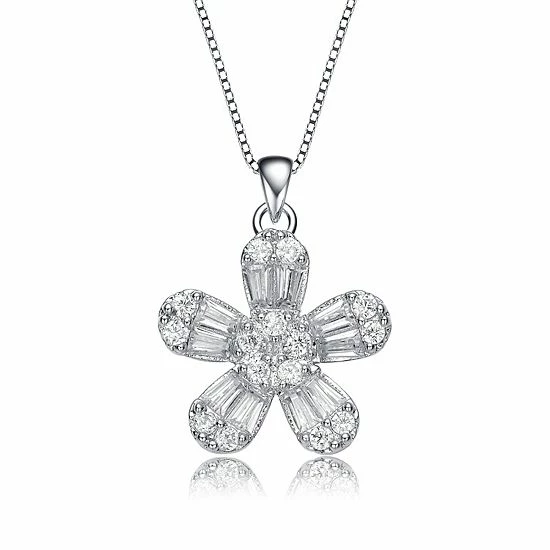 New ๐ Unbranded Sterling Silver Cubic Zirconia Flower Pendant Necklace ๐ - Image 2