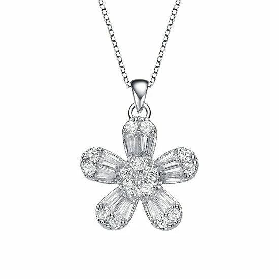 New ๐ Unbranded Sterling Silver Cubic Zirconia Flower Pendant Necklace ๐ - Image 5