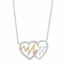 Top 10 😉 Unbranded 14k Rose Gold Over Silver Cubic Zirconia Heartbeat Double Heart Necklace ⭐