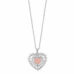 Brand new ✨ Unbranded Sterling Silver Lab-Created Pink Opal & Lab-Created White Sapphire Heart Pendant Necklace 🛒