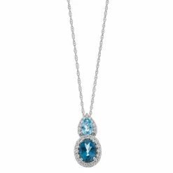 Cheapest 💯 Unbranded Sterling Silver Lab-Created Blue Topaz Lab-Created White Sapphire Pendant Necklace 🔔