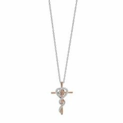 Best Sale 🥰 Unbranded 14k Rose Gold Over Silver Two Tone 1/10 Carat T.W. Diamond Cross Pendant 👍