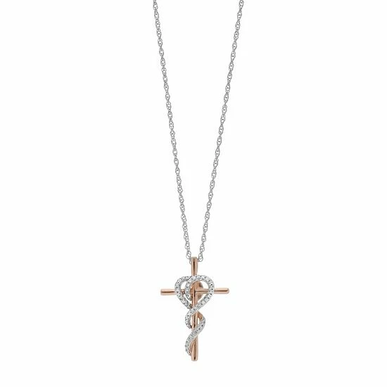 Best Sale 🥰 Unbranded 14k Rose Gold Over Silver Two Tone 1/10 Carat T.W. Diamond Cross Pendant 👍