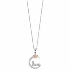 Cheapest 🌟 Unbranded Two Tone Sterling Silver 1/10 Carat T.W. Diamond Moon & Star "Love" Pendant Necklace 👍