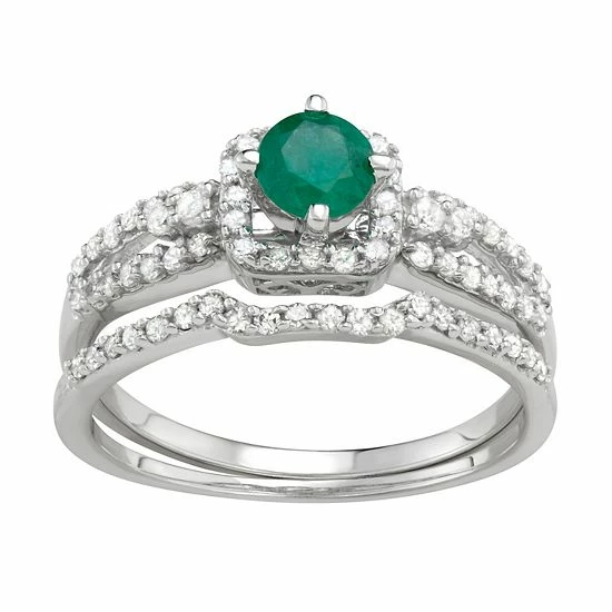 Coupon ⭐ Unbranded 10k White Gold Emerald & 1 Carat T.W. Diamond Engagement Ring Set 😉