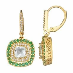 Best Pirce 👏 Unbranded 18K Gold Over Sterling Silver Green Quartz & Lab-Created White Sapphire Drop Earrings 🔥