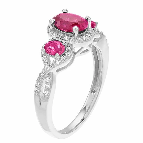 Brand new 🎉 Unbranded 10k White Gold Gemstone & 1/4 Carat T.W. Diamond 3-Stone Ring Sapphire ✔️ - Image 2