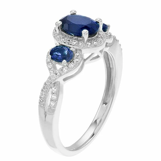 Brand new 🎉 Unbranded 10k White Gold Gemstone & 1/4 Carat T.W. Diamond 3-Stone Ring Sapphire ✔️ - Image 3