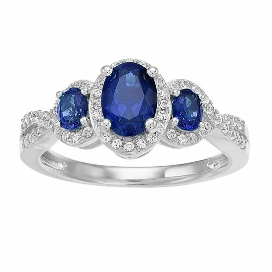 Brand new 🎉 Unbranded 10k White Gold Gemstone & 1/4 Carat T.W. Diamond 3-Stone Ring Sapphire ✔️ - Image 5