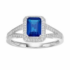 Best deal ✨ Unbranded 14k White Gold Sapphire & 1/6 Carat T.W. Diamond Square Halo Ring 😍