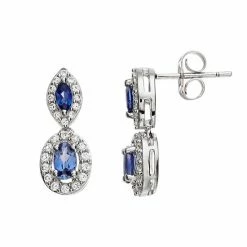 Outlet 🎁 Unbranded Sterling Silver Lab-Created Gemstone & Lab-Created White Sapphire Drop Earrings Created Blue Sapphire ✔️