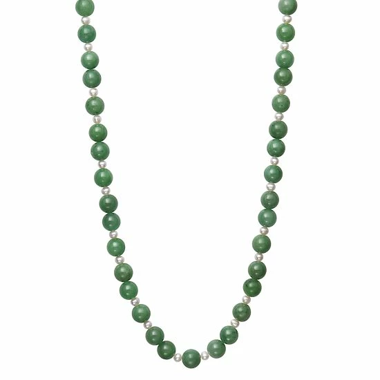 Wholesale ๐ Unbranded Sterling Silver Freshwater Pearl And Dyed Green Jade 24" Necklace ๐