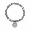 Cheapest 🔔 Unbranded Sterling Silver Gray Freshwater Pearl & Cubic Zirconia Circle Charm Stretch Bracelet ✔️
