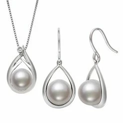 Wholesale 🧨 Unbranded Sterling Silver Freshwater Pearl & Diamond Accent Pendant & Earring Set 😍