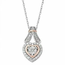 Best Sale 😀 Unbranded Two Tone Sterling Silver 1/5 Carat T.W. Diamond Heart Pendant Necklace 🎉