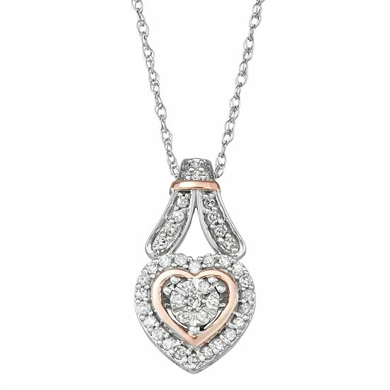 Best Sale 😀 Unbranded Two Tone Sterling Silver 1/5 Carat T.W. Diamond Heart Pendant Necklace 🎉