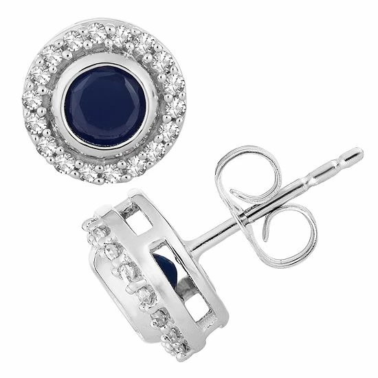 Best deal ⭐ Unbranded 10k White Gold Sapphire & 1/10 Carat T.W. Diamond Halo Stud Earrings 😍