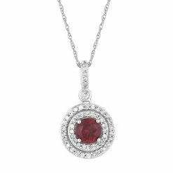Cheapest 🎁 Unbranded 10k White Gold Garnet & 1/4 Carat T.W. Diamond Halo Pendant Necklace 👍