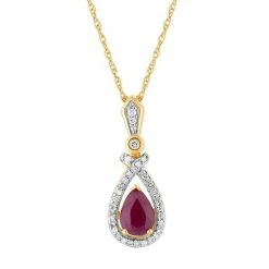 New 🤩 Unbranded 10k Gold Ruby & 1/6 Carat T.W. Diamond Teardrop Pendant Necklace ❤️