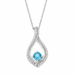 Best Sale 🎁 Unbranded 10k White Gold Swiss Blue Topaz & 1/8 Carat T.W. Diamond Pendant Necklace 🌟