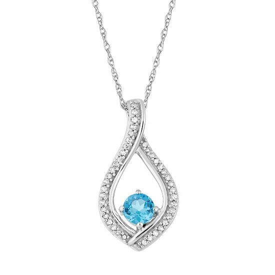 Best Sale 🎁 Unbranded 10k White Gold Swiss Blue Topaz & 1/8 Carat T.W. Diamond Pendant Necklace 🌟