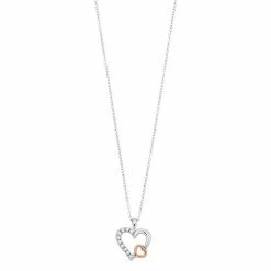 Promo 😍 Unbranded Two Tone 10k Rose Gold Over Silver White Topaz Dual Heart Pendant 😍